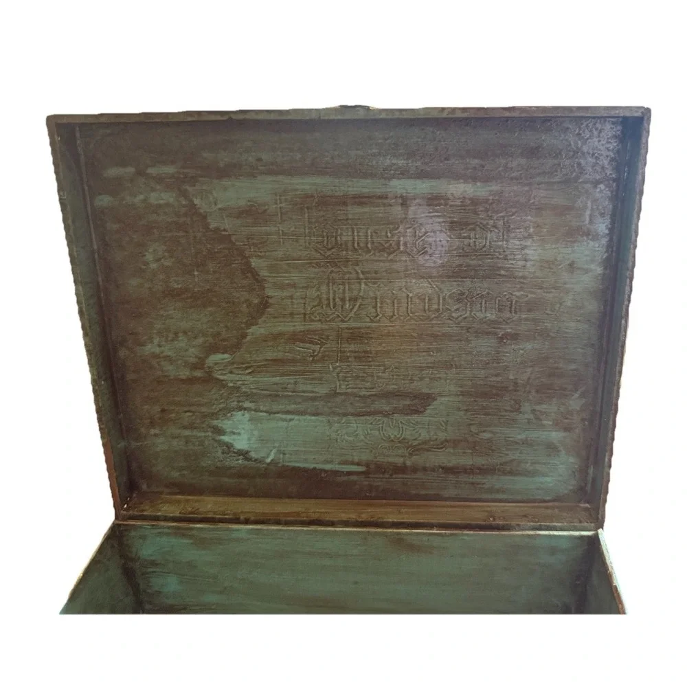 Vintage Wooden Cigar Box Windsor Flower Design Green